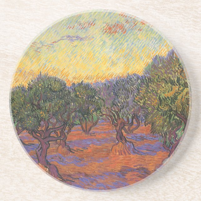 Porta-copos De Arenito Vincent van Gogh - Olive Grove, Orange Sky (Frente)