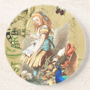 Porta-copos De Arenito Vintage Alice na colagem do país das maravilhas