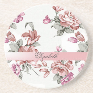 Porta-copos De Arenito Vintage Chic Feminino Flores-Personalizado