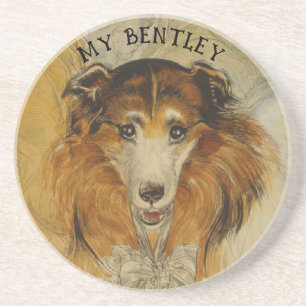 Porta-copos De Arenito Vintage Collie Dog - Digite o nome do seu cachorro