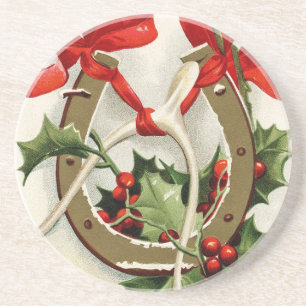 Porta-copos De Arenito Vintage Ouro Ferradura Vishbone Natal