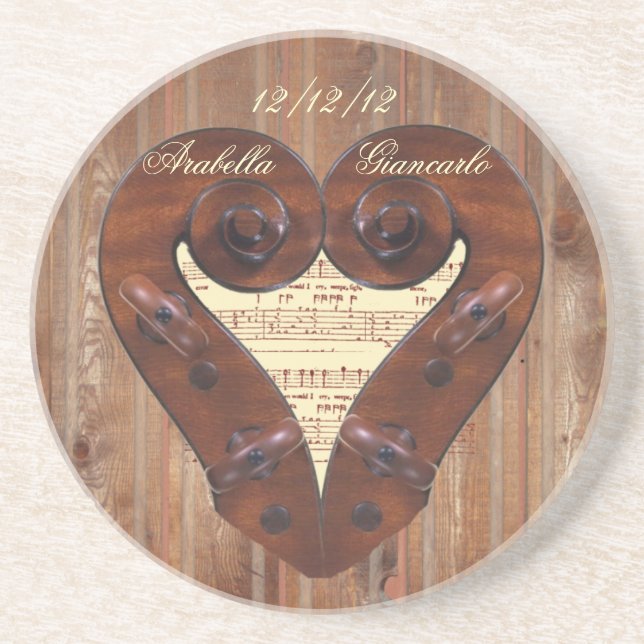 Porta-copos De Arenito Violin Scroll Heart (Frente)