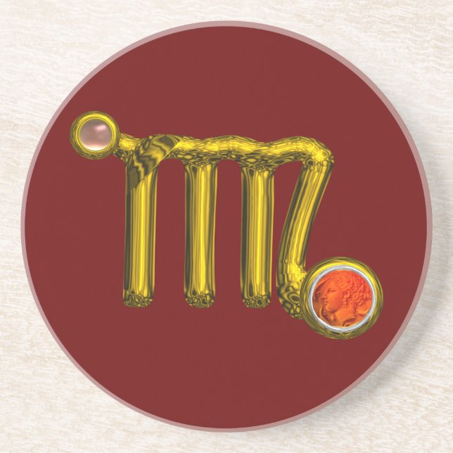 Porta-copos De Arenito VIRGO ZODIAC ANIVERSÁRIO JEWEL Cinza Dourada Agato (Frente)