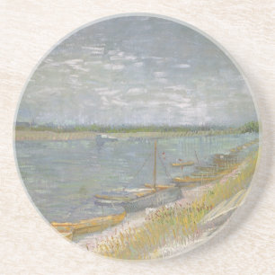 Porta-copos De Arenito Vista de um rio com barcos a remo por Vincent van