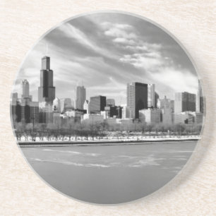 Porta-copos De Arenito Vista panorâmica da skyline de Chicago no inverno