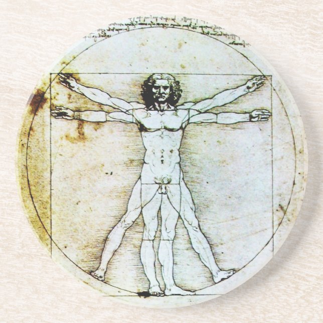 Porta-copos De Arenito VITRUVIAN MAN - Pergaminho Antiquado (Frente)