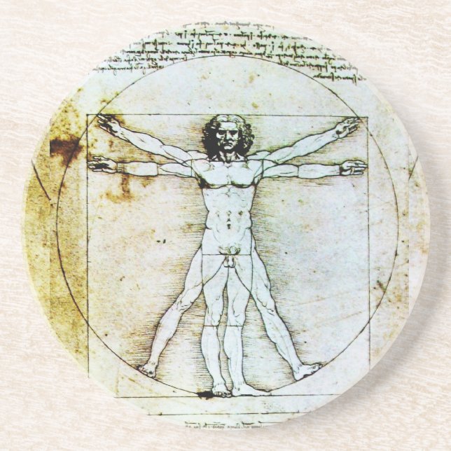 Porta-copos De Arenito VITRUVIAN MAN - Pergaminho Antiquado (Frente)