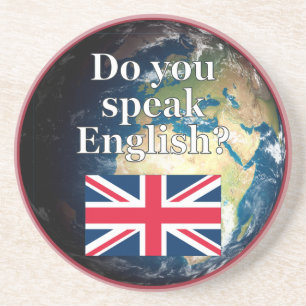 Porta-copos De Arenito "Você fala inglês?" em inglês. Sinalizador e Terra