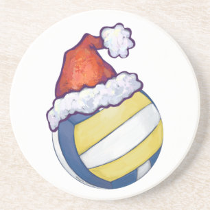 Porta-copos De Arenito Voleibol com chapéu de Natal