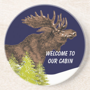 Porta-copos De Arenito Welcome to our Cabin Moose Coasters