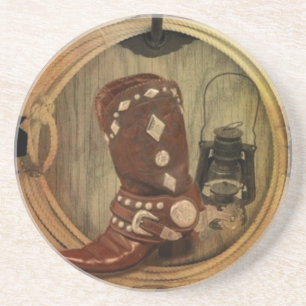 Porta-copos De Arenito Western Country Rodeo cowboy boot Lasso Rope