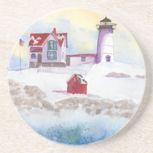 Porta-copos De Arenito winter at Nubble LIghthouse in Maine (Frente)
