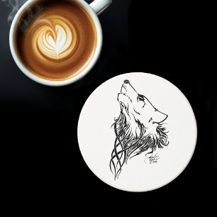 Porta-copos De Arenito Wolf Tribal