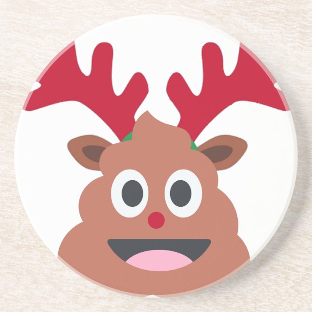 Porta-copos De Arenito xmas reindeer poo emoji (Frente)