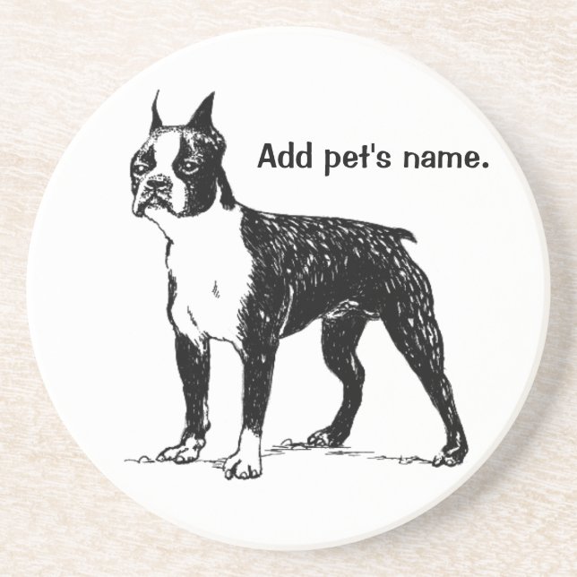 Porta copos de Boston Terrier com o nome de Pet (Frente)