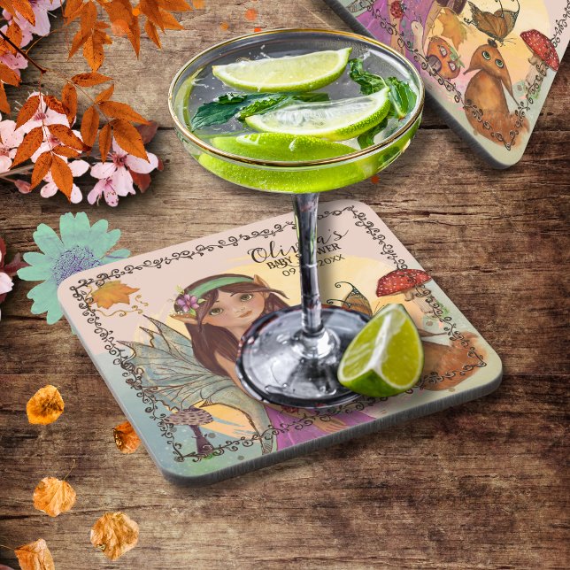Porta copos de Chá de fraldas de fada de outono en (Enchanted Autumn Fairy Baby Shower Coaster)