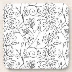 Porta copos de cortiça floral branca e preta