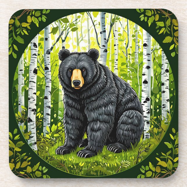 🐻 Porta-copos de Floresta de Bétula de Urso Preto (Frente)