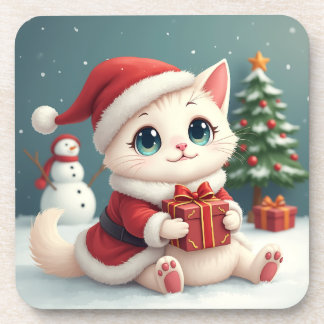 Porta copos de Gato de Natal Branco