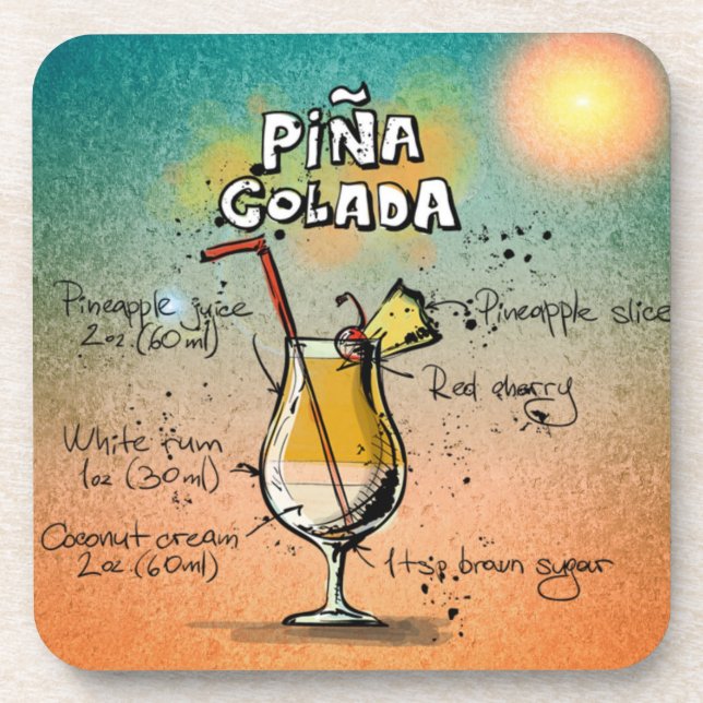 Porta copos de Ilustração de Bebida Pina Colada (Frente)