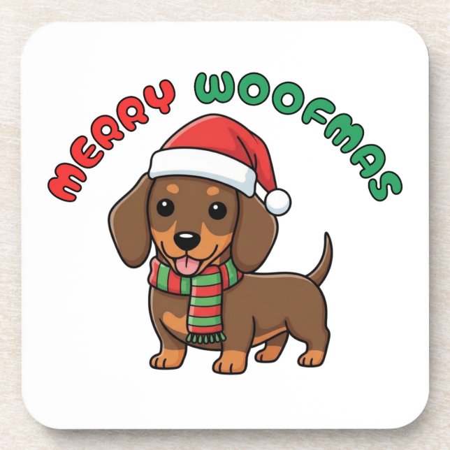 Porta copos de Natal Brown Dachshund: Feliz Woofma (Frente)