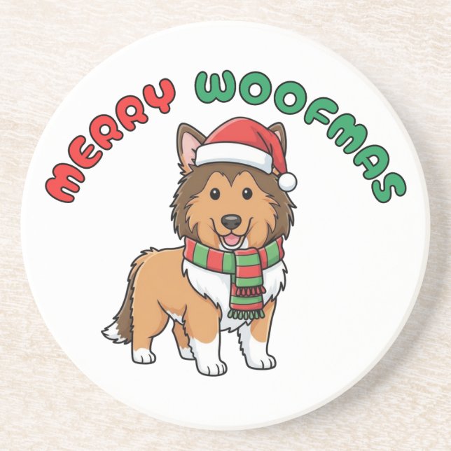 Porta copos de Natal Collie: Feliz Woofmas (Frente)