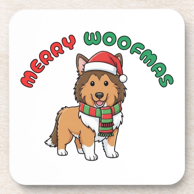 Porta copos de Natal Collie: Feliz Woofmas (Frente)