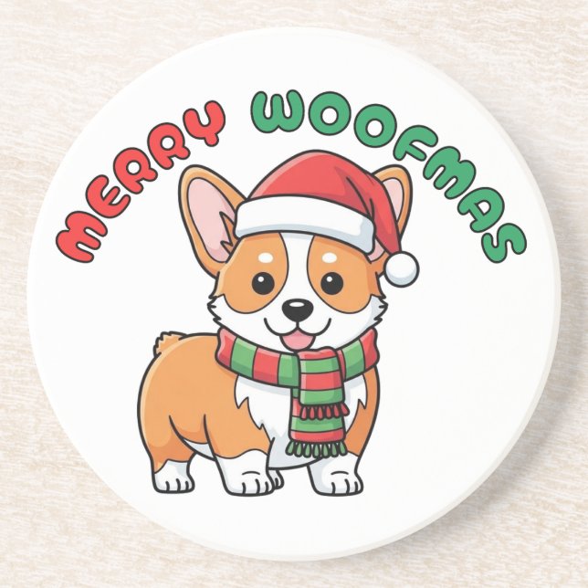 Porta copos de Natal Corgi: Feliz Woofmas (Frente)