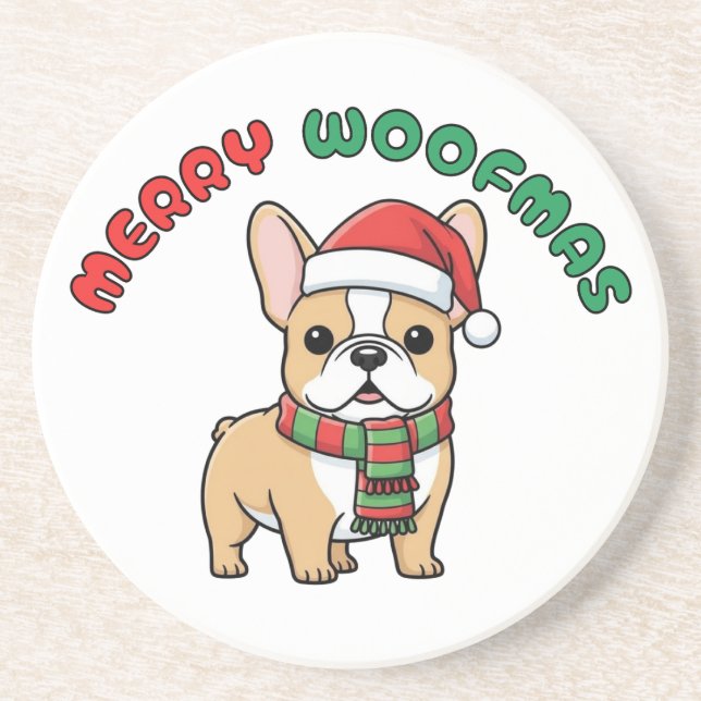 Porta copos de Natal do Bulldog Francês: Feliz Woo (Frente)