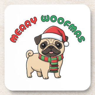 Porta copos de Natal Pug: Feliz Woofmas