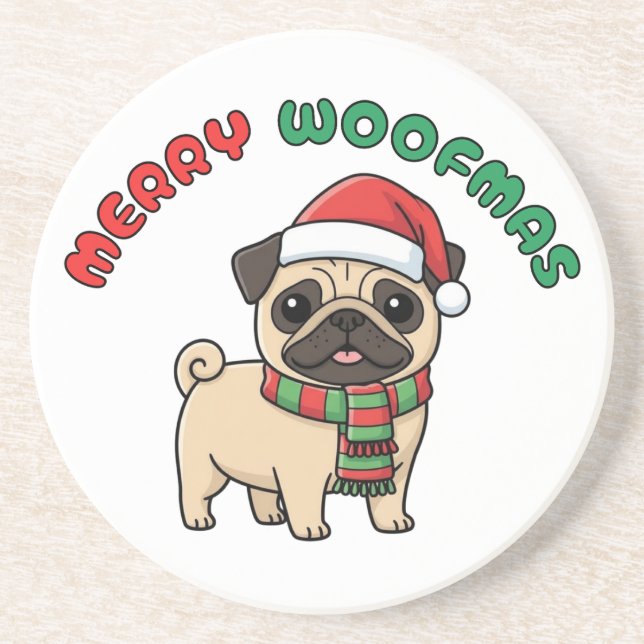 Porta copos de Natal Pug: Feliz Woofmas (Frente)