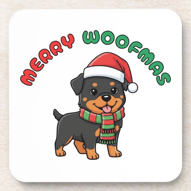 Porta copos de natal Rottweiler: Feliz Woofmas (Frente)