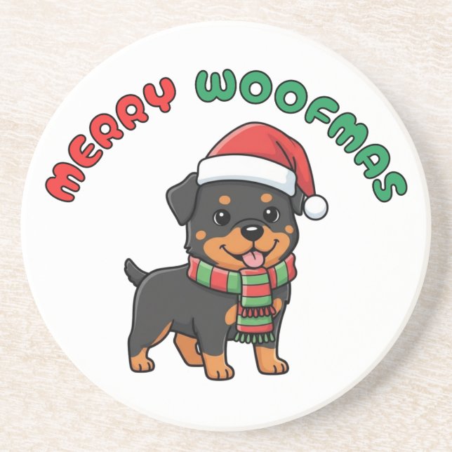 Porta copos de natal Rottweiler: Feliz Woofmas (Frente)