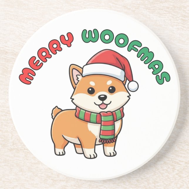 Porta copos de Natal Shiba Inu: Feliz Woofmas (Frente)