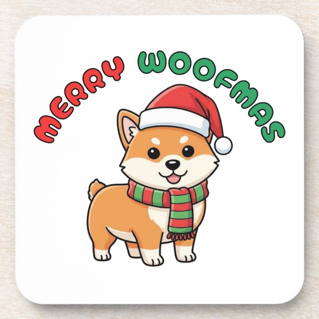 Porta copos de Natal Shiba Inu: Feliz Woofmas (Frente)