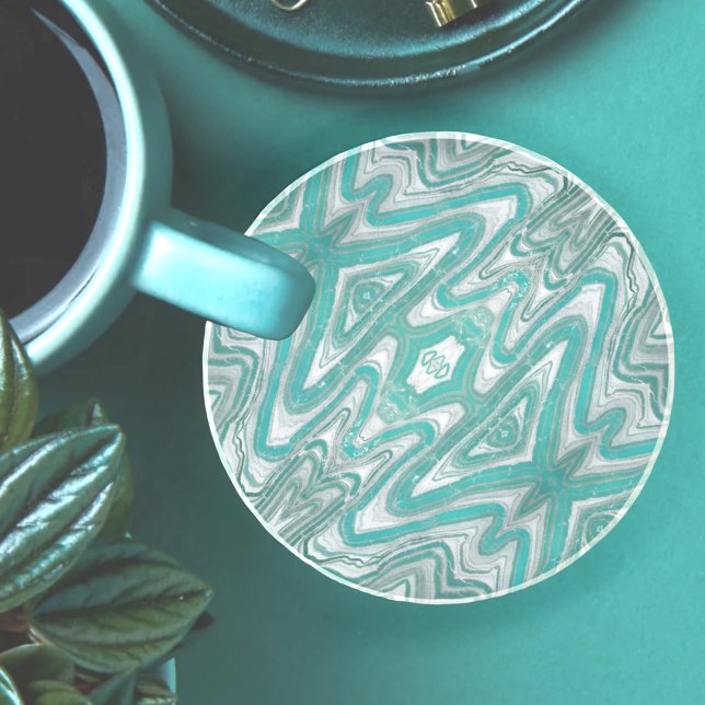 Porta copos de Pedra Abstrato Teal e Cinza (Criador carregado)