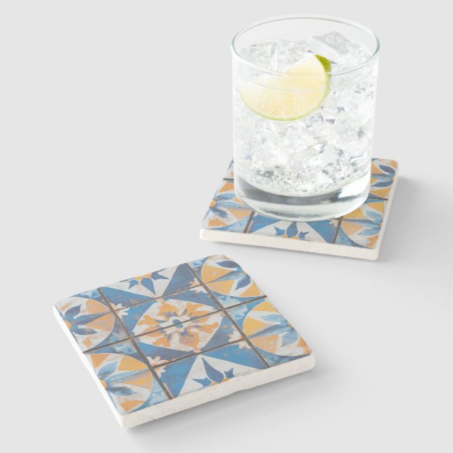 Porta copos de pedra Azulejo do Mediterrâneo Vinta (Lateral)