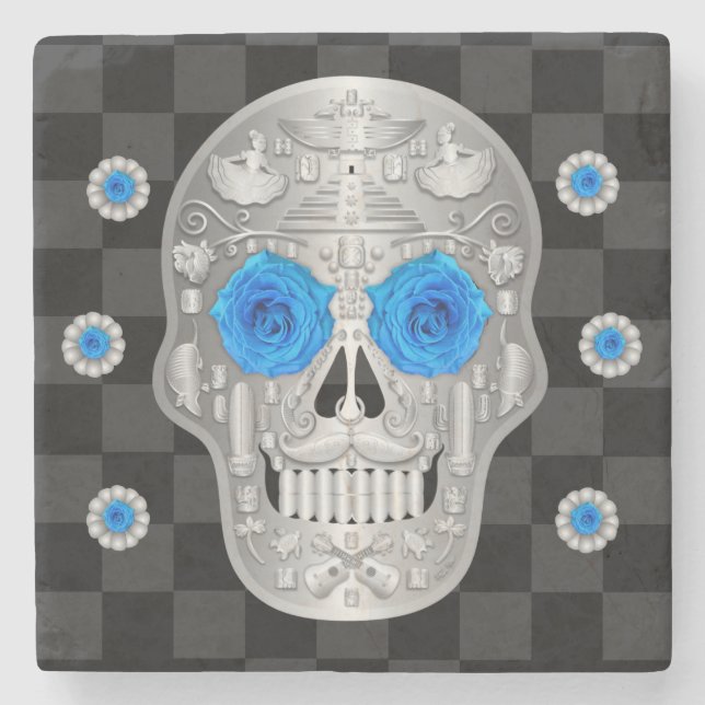 Porta copos de pedra Chrome Calavera (Rosa Azul) (Frente)