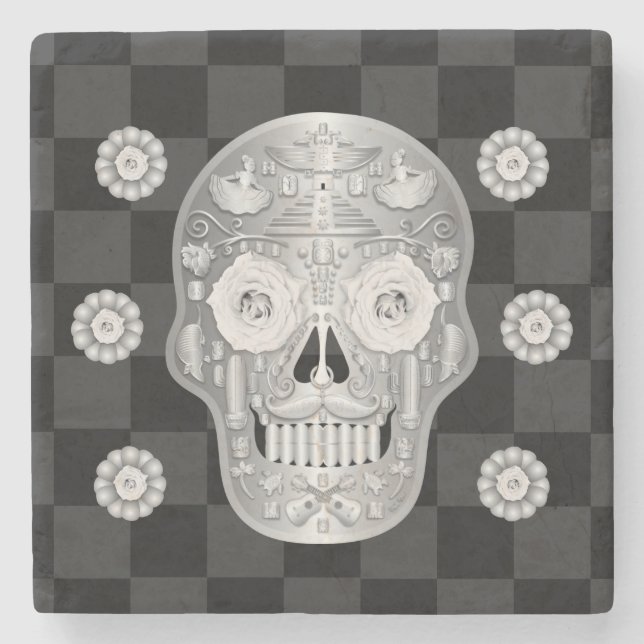 Porta copos de Pedra Chrome Calavera (Rosa Branca) (Frente)