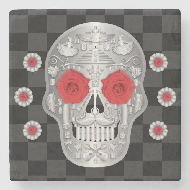 Porta copos de pedra Chrome Calavera (Rosa vermelh (Frente)