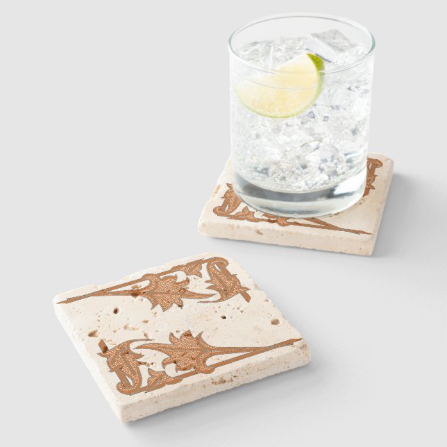 Porta copos de pedra - Colchetes de folhas (Lateral)