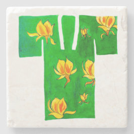 Porta copos de pedra com nagajuban verde e ouro