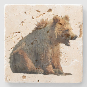 Porta copos de pedra crua com cubo-urso-pardo