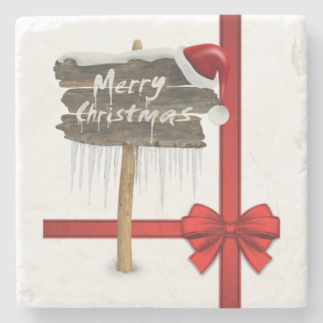 Porta copos de Pedra da Marble de Natal, Feliz Nat (Frente)