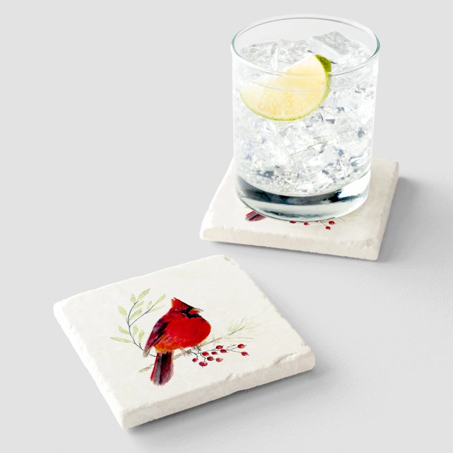 Porta copos de Pedra de Arte Cardinal (Cardinal Watercolor Art Stone Coaster from Jenn's Emporium. )