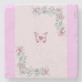 Porta copos de Pedra de Borboleta Rosa Vintage