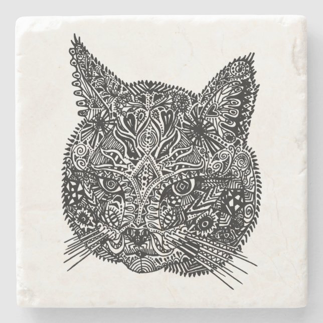 Porta copos de Pedra de Cabeça de Gato Ornamental (Frente)