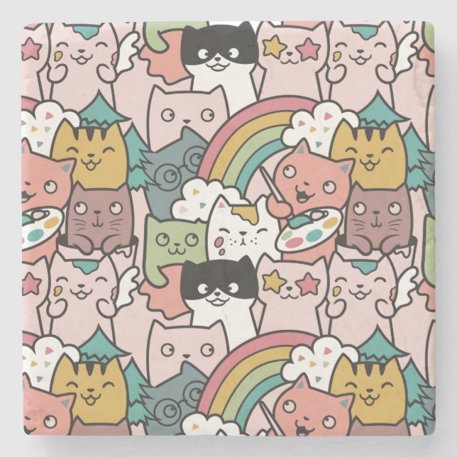 Porta copos de Pedra de Gatos Cortes (Frente)