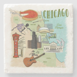 Porta copos de Pedra de Mapa Ilustrada de Chicago