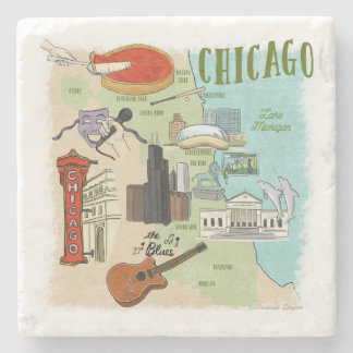 Porta copos de Pedra de Mapa Ilustrada de Chicago